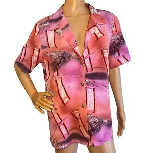 VINTAGE MAGGIE SWEET ARTSY ABSTRACT SOUTHWESTERN BUTTON DOWN SHIRT  SZ M